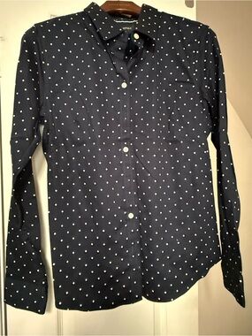 Women Navy Polka Dot Button-Up Blouse